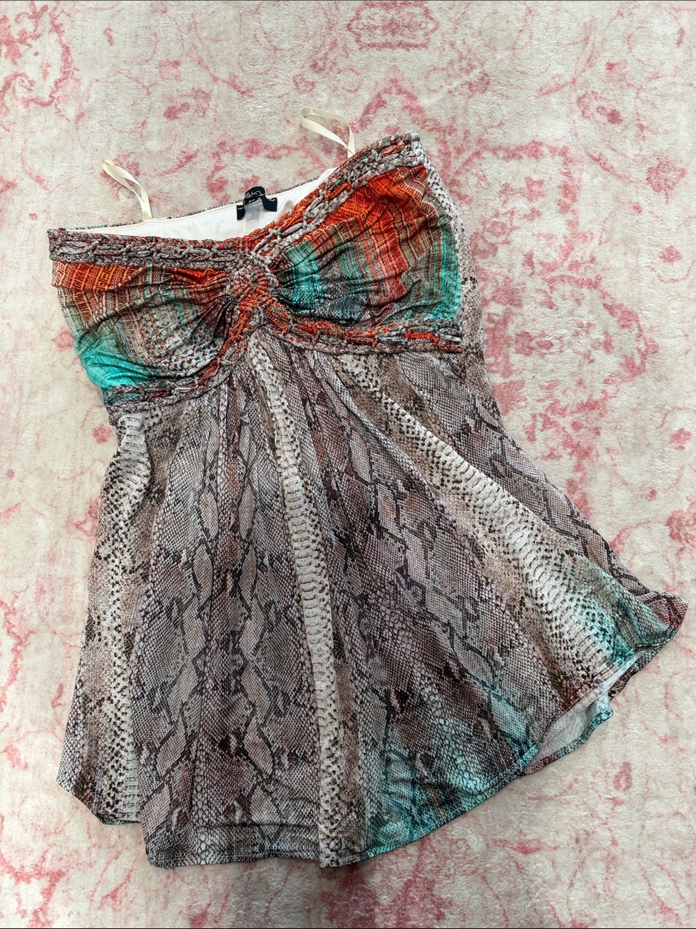 Sky Multicolor Snake-Print Bustier Top in Orange & Teal